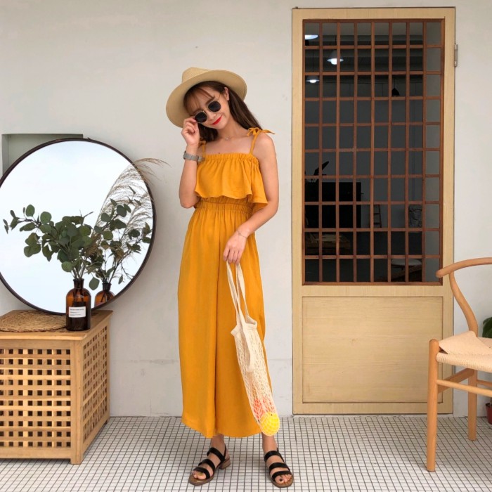 Korean-Fashion Sling เอี๊ยม ชิ้น Women-Shoulder tops-with wide-comfortable กางเกง ส่วนกางเกง ยีนส์ ขายาว กางเกง สาวอวบ jumpsuit168