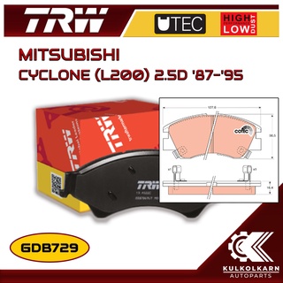 ผ้าเบรคหน้า TRW สำหรับ MITSUBISHI CYCLONE (L200) 2.5D 87-95 (GDB729)