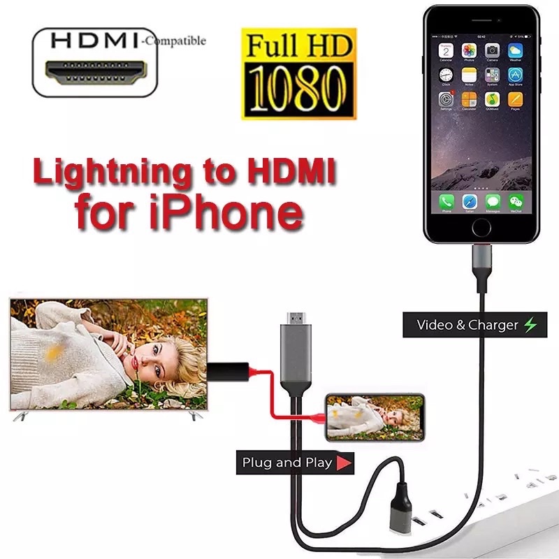 Lightning To HDMI Adapter Cable 1.8M 1080P HDMI Sync หน้าจอทีวีดิจิตอล HD อะแดปเตอร์แปลงสายเคเบิลสำห