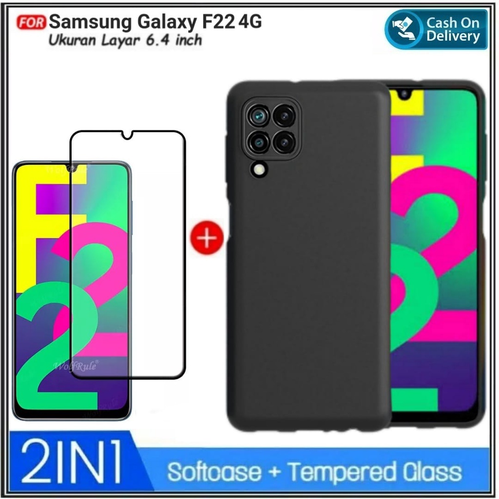 2in1 กรณี Samsung M22 F22 4G SoftCase พรีเมี่ยมปลอก Galaxy M22 F22 4G ฟรีกระจกนิรภัย