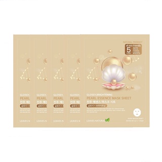 [แพค5แผ่น] มาส์กหน้า ไข่มุก ให้ผิวเปล่งปลั่ง กระจ่างใส เรียบเนียน LEAVES NATURAL PEARL ESSENCE MASK SHEET 25 ML.X5