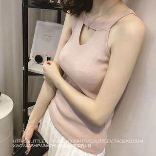 เสื้อกล้าม ผ้ายืด เปิดอก sexy สีชมพู