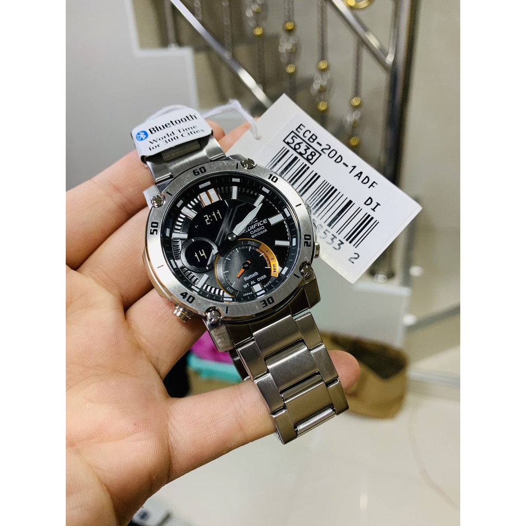 นาฬิกาออกใหม่ล่าสุด Casio Edifice นาฬิกาข้อมือ นาฬิกาผู้ชาย สายสแตนเลส รุ่น ECB-20D-1A (ของแท้100% ประกัน1ปี)