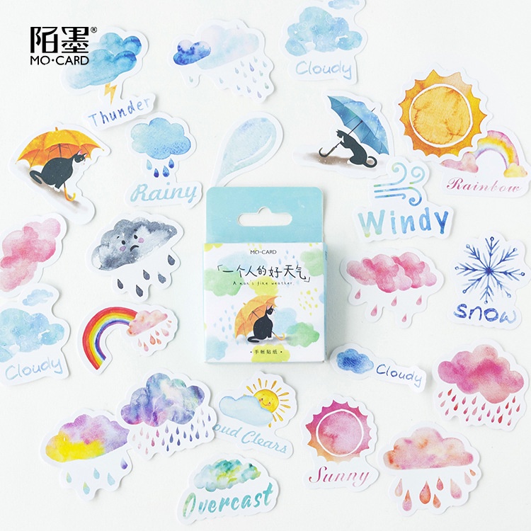 45 ชิ้น/แพ็คน่ารักสภาพอากาศตกแต่งกาวสติกเกอร์เทปเด็ก ทําเอง หัตถกรรมสมุดสติ๊กเกอร์ชุดสําหรับไดอารี่, อัลบั้ม