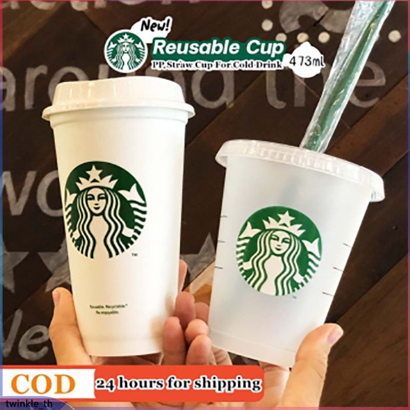 Starbucks 【จัดส่งใน24ชั่วโมง】 Starbucks แก้วกาแฟคลาสสิกนำกลับมาใช้ใหม่ Pp วัสดุเป็นมิตรกับสิ่งแวดล้อมถ้วยกาแฟ473Ml/16Oz (Twinkle.Th)