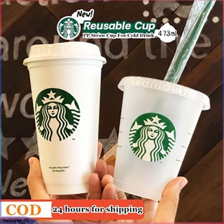 🌟Starbucks🌟【จัดส่งใน24ชั่วโมง】 Starbucks แก้วกาแฟคลาสสิกนำกลับมาใช้ใหม่ Pp วัสดุเป็นมิตรกับสิ่งแวดล้อมถ้วยกาแฟ473Ml/16Oz (Twinkle.Th)