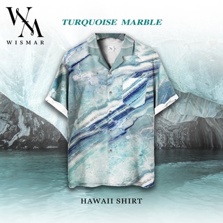 เสื้อเชิ้ตฮาวายแขนสั้น ลายหินอ่อน(เทอร์คอยซ์) : Hawaii Turquoise Marble Shirt  Short-sleeved