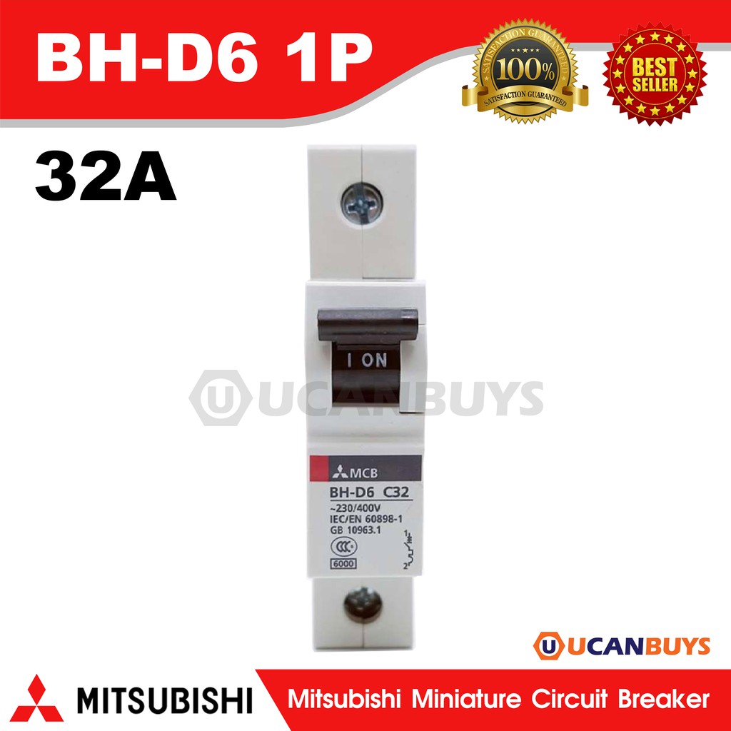 Mitsubishi MCB 1 Pole 32A 6kA รุ่น BH-D6 1P 32A Mitsubishi Miniature Circuit Breaker รุ่น BH-D6 1P 3
