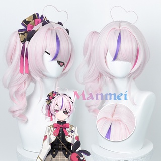 Manmei VTuber NIJISANJI lLUNA Maria วิกผมหางม้าสังเคราะห์ สั้น สีชมพู ทนความร้อน 42 ซม. สําหรับปาร์ตี้