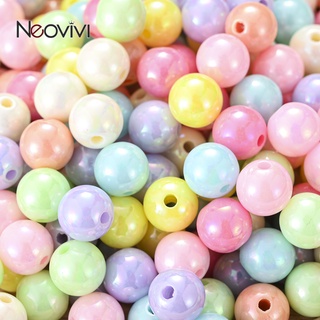 50pcs 6-14mm ลูกปัดอะคริลิคสีลูกกวาดทรงกลมหลวม Spacer ลูกปัดสำหรับทำเครื่องประดับ DIY สร้อยคอสร้อยข้อมือ Gift