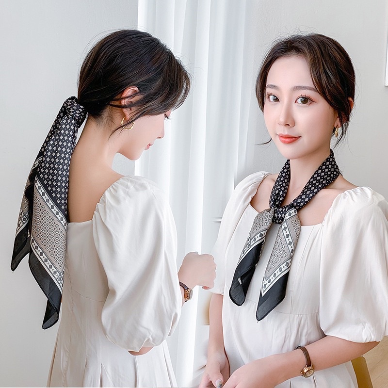 🔥พร้อมส่ง🔥  ผ้าพันคอ ผ้าโพกหัววินเทจ【70x70 ซม】ผ้ามัดผมเกาหลี - รูปที่ 5