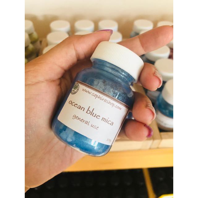 สีไมก้า สีฟ้าน้ำทะเล Ocean Blue Mica Cosmetic เกรดเครื่องสำอาง ใช้ทำสบู่ ทำลิป ทำเรซิ่น ทำเทียน