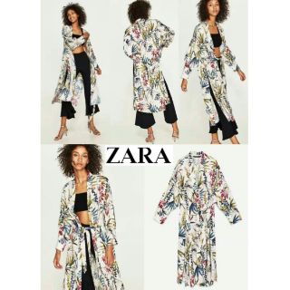 พร้อมส่ง / ZARA  เดรสคลุมตัวยาว สไตล์ กิโมโน  พิมพ์ลายดอกไม้ ผ้าโพลีเอสเตอร์ พร้อมผ้าผูกเอว ผ่าด้านข้าง