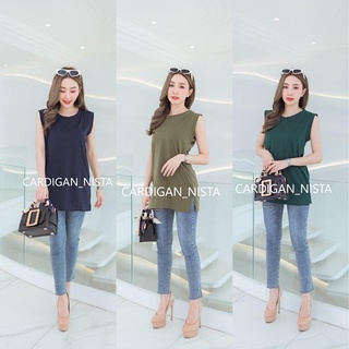 TOPSHOP​ เสื้อยืดแขนกุดผ้าสลา​ฟ​ ผ่าข้าง CARDIGAN_NISTA