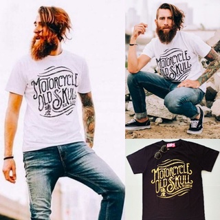 เสื้อยืด Oldskull ใส่สบาย ลาย Motorcycle