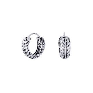 SILVER  THAI Oxidized  hoop earring  leaf ต่างหูรูปใบไม้ลงดำเงินแท้925