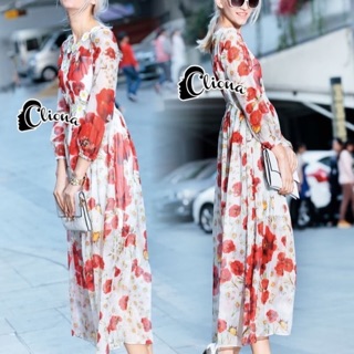 พร้อมส่ง  Cliona made DG All New Embroidered Floral Luxury Long Dress - Long Dress ผ้าชีฟองลายดอกกุ