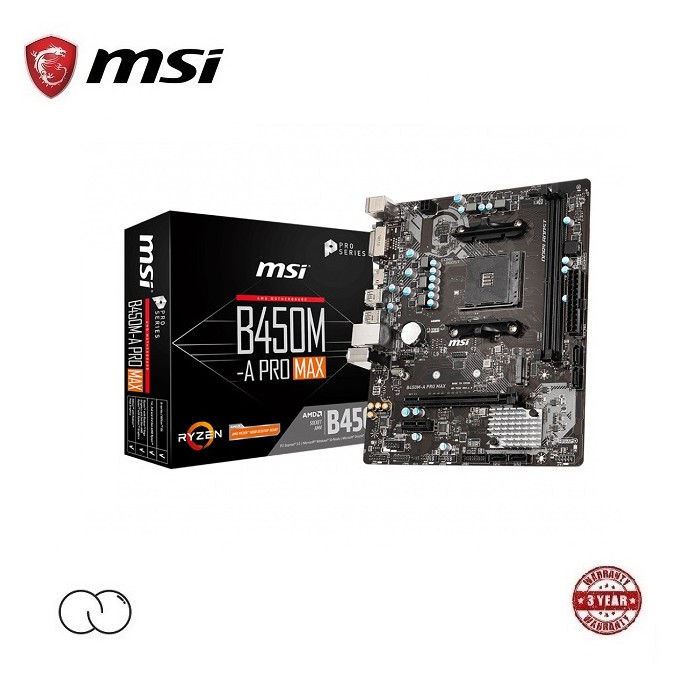 เมนบอร์ด MSI AMD B450 M-ATX / B450M-A PRO MAX / ซ็อกเก็ต Ryzen AM4 / B450M A PRO MAX Micro ATX RGB M
