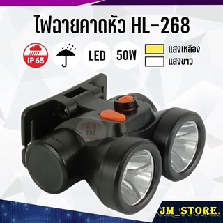 ไฟฉายคาดหัว LED ปุ่มกดเปิด-ปิด ลุยฝนได้ กันน้ำ ไฟฉาย ชาร์จได้ หม้อแบต ส่องกบ กรีดยาง Head Torch HLX ตรานก HL-628