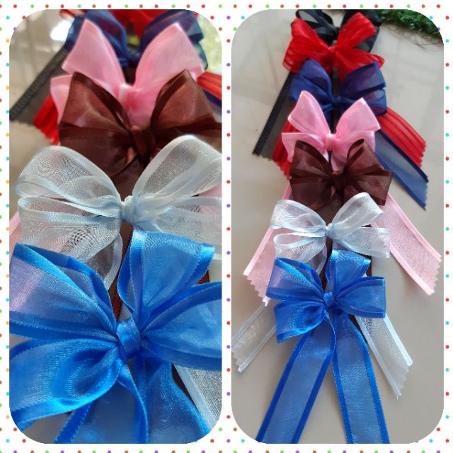 ยางรัดผม โบว์ น่ารัก สไตล์เกาหลี ริบบิ้นผ้าแก้ว สีพื้น รูปที่ 5