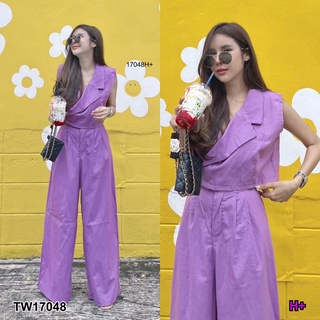 TW17048 set 2 ชิ้น Cropped Blazer Set เซตเสื้อเบลเซอร์ครอปแขนกุด แต่งกระดุม มาพร้อมกางเกงสไตล์แบบทรงลุง ตีจีบช่วงเอว