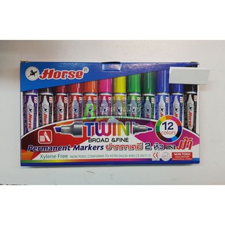 ปากกาเคมี 2 หัว ชุด 12 สี ตราม้า