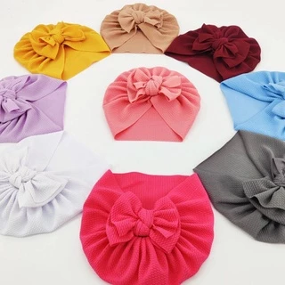 หมวกผ้าโพกหัว หมวกเด็ก ประดับโบว์น่ารัก สีพื้น น้ำหนักเบา ระบายอากาศดี สําหรับเด็ก