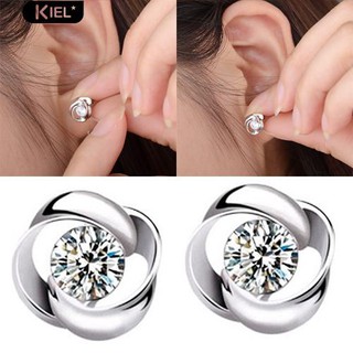 Kiel Retro Vintage Silver Plated หยิก Rhinestone หูต่างหูเครื่องประดับต่างหู