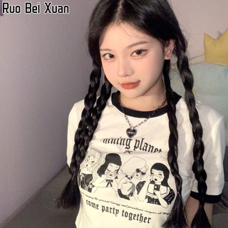 RUO BEI XUAN เสื้อยืดแขนสั้นของผู้หญิง,เสื้อครอปทรงครอปใหม่ปี2022