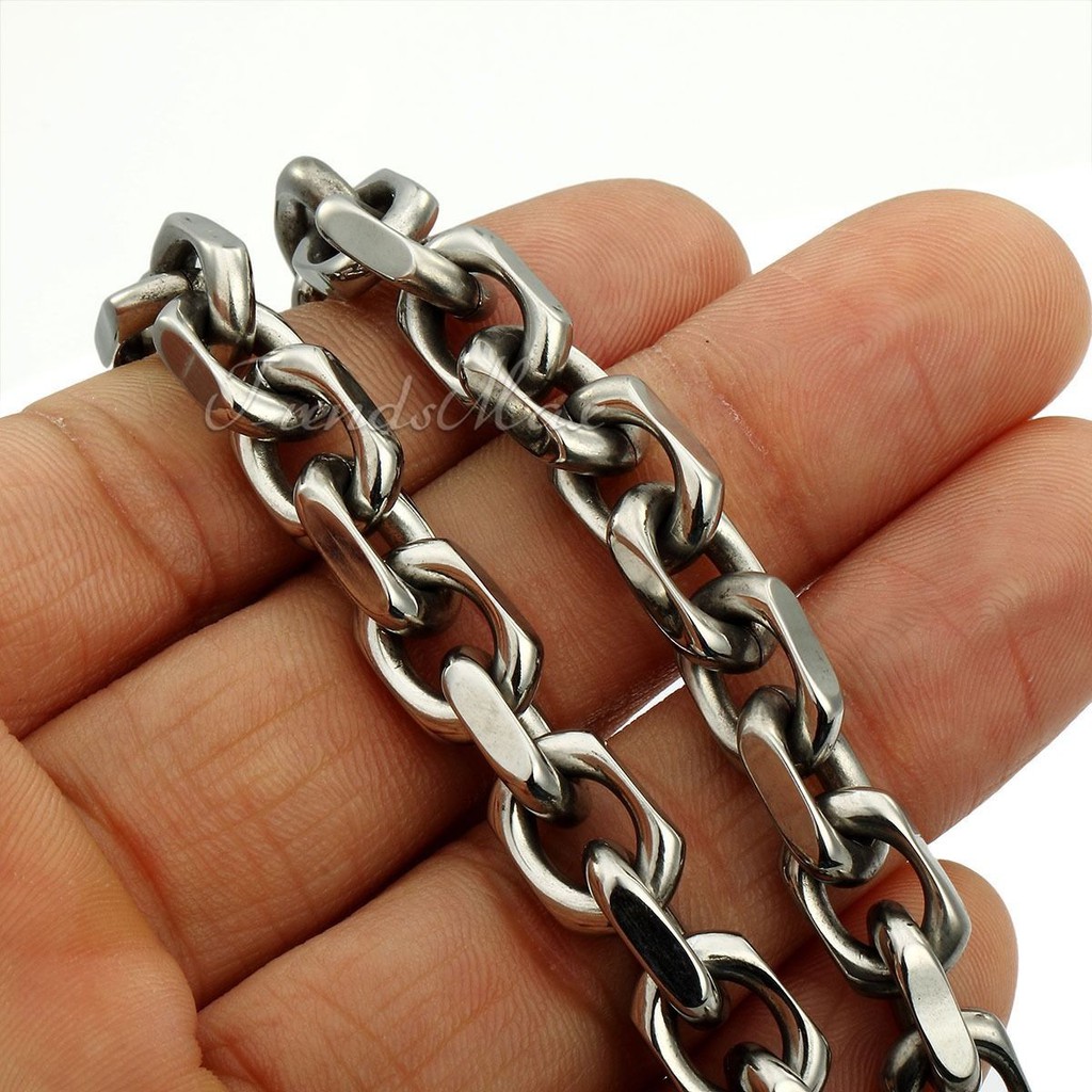 แฟชั่น 7-30 นิ้ว 8 มม.กว้าง 316L สแตนเลสผู้หญิง Mens Silver Rolo Link Chain สร้อยคอ/สร้อยข้อมือรูปไข่เครื่องประดับ
