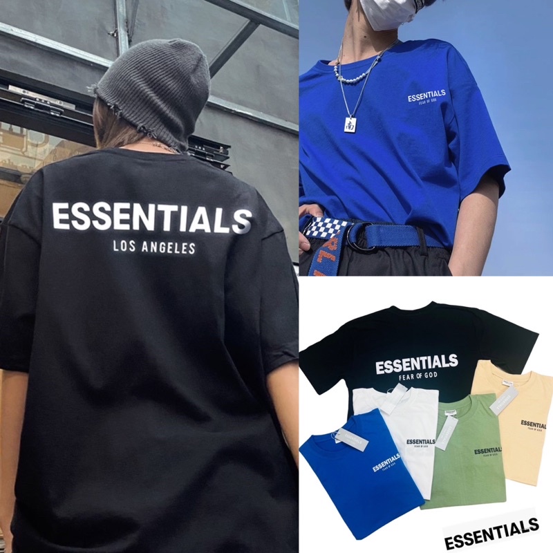 st.f_shop เสื้อยืด แขนสั้น คอกลม ผ้าคอตตอน งานคอป้าย ËŚSENTIÄLŠ สกรีนลาย หน้า-หลัง มี 5 สี เสื้อลาย Unisex