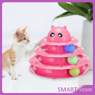 บอลในรางตาใส  ของเล่นแมว  รางบอล 4 ชั้น ที่นอนหมา   Cat play plate