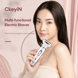 CkeyiN 4 in 1 เครื่องกําจัดขน เครื่องโกนหนวดไฟฟ้า เครื่องกำจัดขนไฟฟ้า กำจัดขน/คิ้ว/ขนจมูก/ร่างกาย การชาร์จ USB ดีไซน์กันน้ำทั้งตัว ใบหน้า ขา แขน