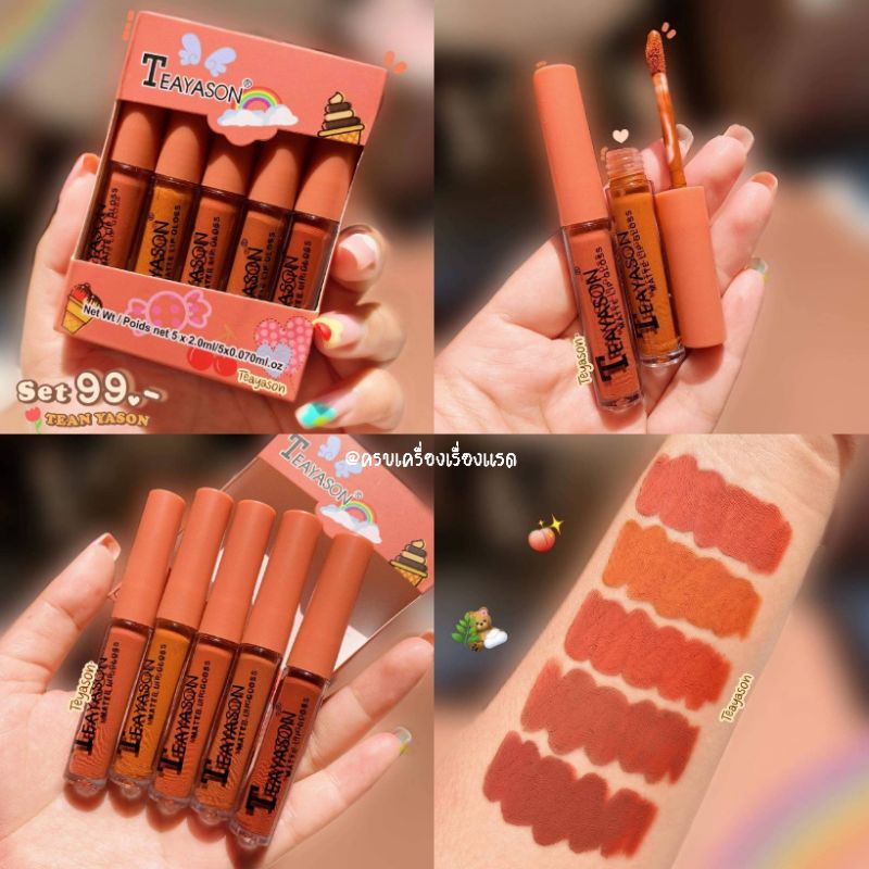 ลิปสติก​ ก​ลอส​ กันน้ำ Teayason Lipstick 5 แท่ง เนื้อแมท ลิปโทนอิฐ สีสวย กันน้ำ ติดทนนาน