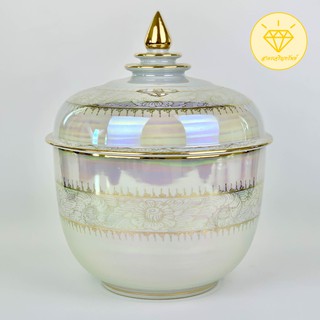 โถลายมุกน้ำทอง ขนาด 8, 9 นิ้ว เงางาม น้ำทองสวยงามชัดทุกเส้น เบญจรงค์