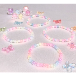 🌈SD-กำไล สร้อยข้อมือลูกปัดสีพาสเทลเคลือบรุ้ง ระบุขนาดได้🌈