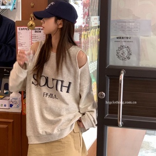 Suxi เสื้อกันหนาวแขนยาว คอกลม มีฮู้ด พิมพ์ลายตัวอักษร ทรงหลวม สไตล์เกาหลี แฟชั่นฤดูใบไม้ร่วง สําหรับผู้หญิง