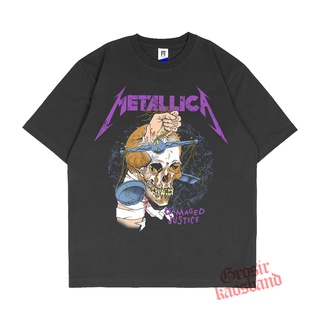 oversize T-shirt เสื้อยืด พิมพ์ลาย Metallica Damaged Justicet 24s สีดํา โอเวอร์ไซซ์ S-5XL