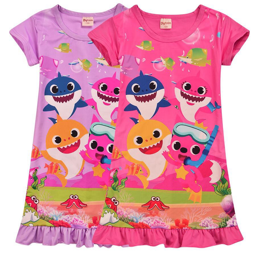 ชุดเดรสเสื้อแขนสั้น Baby & Kids Girl Fashion Baby Shark มี 2 สี
