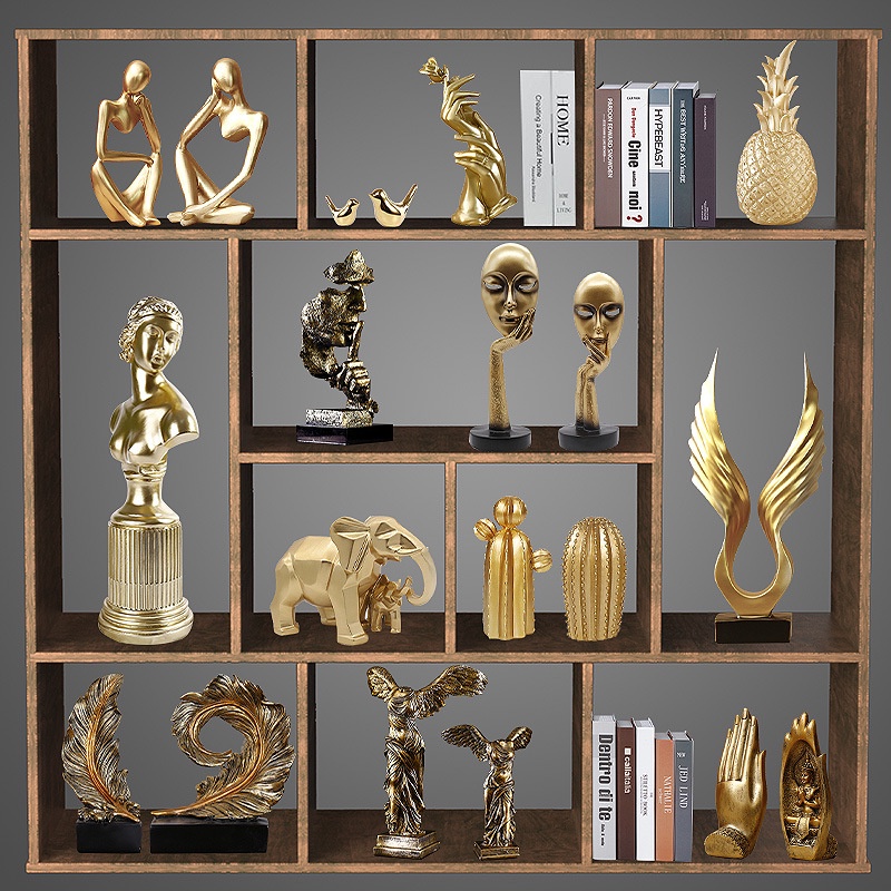 Nordic หรูหรา Golden เรซิ ่ นหัตถกรรมเครื ่ องประดับห ้ องนั ่ งเล ่ นห ้ องรับประทานอาหาร Lattice Rack Entrance ไวน ์ ตู ้ ทีวีตู ้