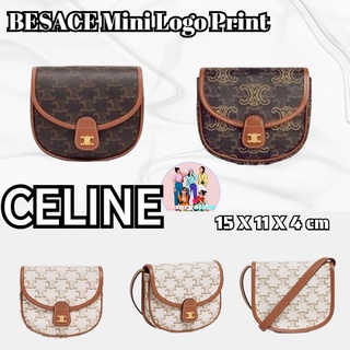 เซลีน Celine  BESACE Mini Logo Print กระเป๋าหนังลูกวัว/กระเป๋าสุภาพสตรี/กระเป๋าสะพายข้าง/กระเป๋าสะพายไหล่/การจัดซื้อยุโร