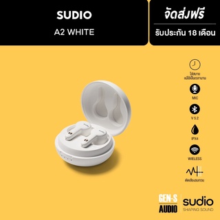 [โค้ดลดเพิ่ม 19%] SUDIO หูฟังบูลทูธไร้สาย รุ่น Sudio A2 - สีขาว - (หูฟังไร้สาย, หูฟัง เบสหนักๆ, หูฟังเกมมิ่ง)