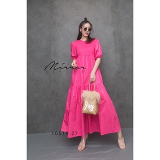 Limonni Smock MaxiDress•• เดรสสีสันน่ารักสวยสะดุดตา คอกลมสีพื้น