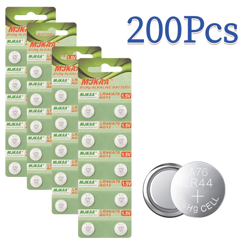 200Pcs AG13 LR44 357A S76E G13 Button Coin Cells 1.5V Alkaline Batteries Tablets Batteries Single Us
