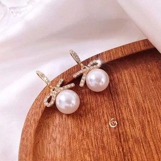 GLAMOR✨ต่างหูเงิน925 Pearl Bow ตุ้มหูเงินประดับมุก ต่างหูเงิน925ฝังเพชร ตุ้มหูโบว์ ต่างหูมุกเกาหลี