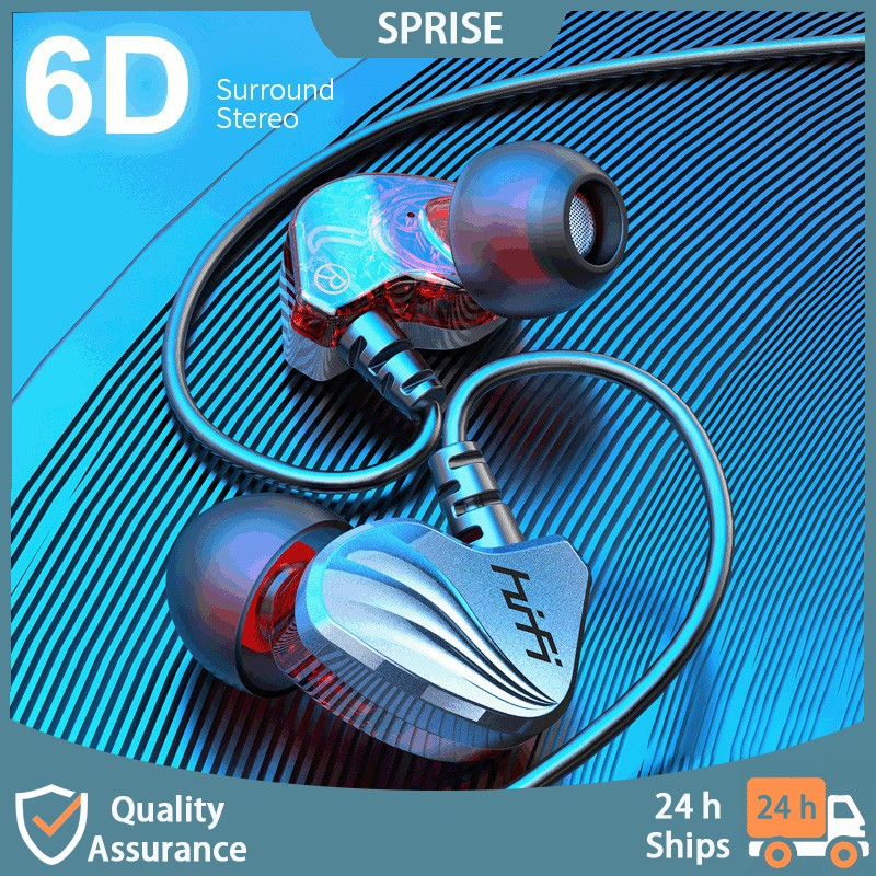 Sprise HiFi ชุดหูฟังสเตอริโอ 6D พร้อมไมโครโฟน ควบคุมสาย 3.5 มม.