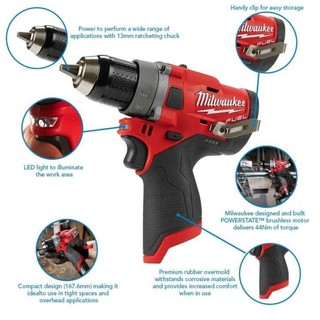 Milwaukee M12FPD  พร้อม แท่นชาร์จ และอุปกรณ์ตามรูป รุ่น M12 FPD สีแดง