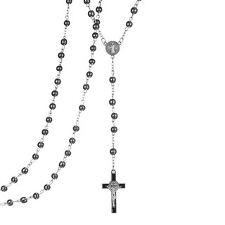 CS1987 สายประคำ คาทอลิก สีดำ สร้อยคอสายประคำ สร้อยคอ สายประคำคล้องคอ   Bead Rosary Cross Pendant Necklace สร้อยลูกปัด