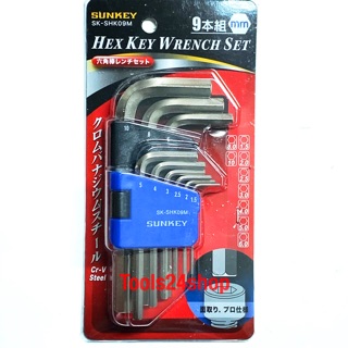 ประแจหกเหลี่ยม สั้น 9ตัวชุด เบอร์ 1.5-10mm รุ่น SK-SHK09M ยี่ห้อ SUNKEY