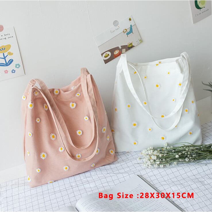 Korean Daisy Canvas Shoulder Bag Tote Bag กระเป๋าผ้าแคนวาส